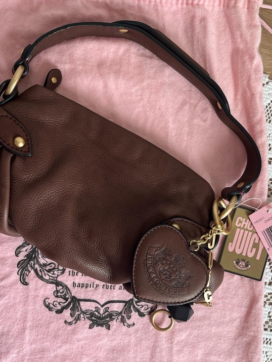 Juicy Couture Handbags - Juicy Couture Brown Pebbled Leather Shoulder Bag with Heart Charm